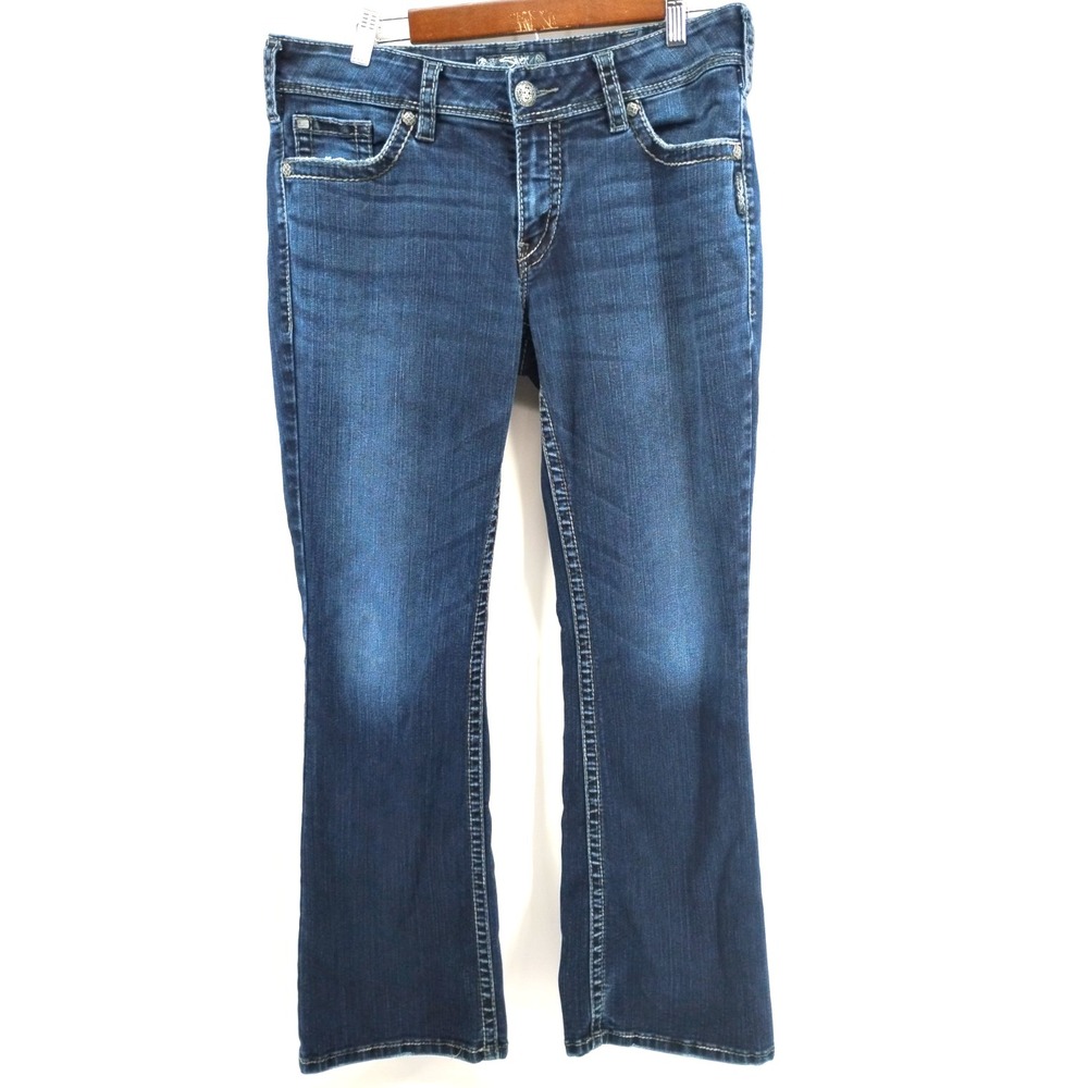Silver Jeans Co Suki Surplus Jeans Womens 34 /32 Blue Denim Flap Pockets Stretch